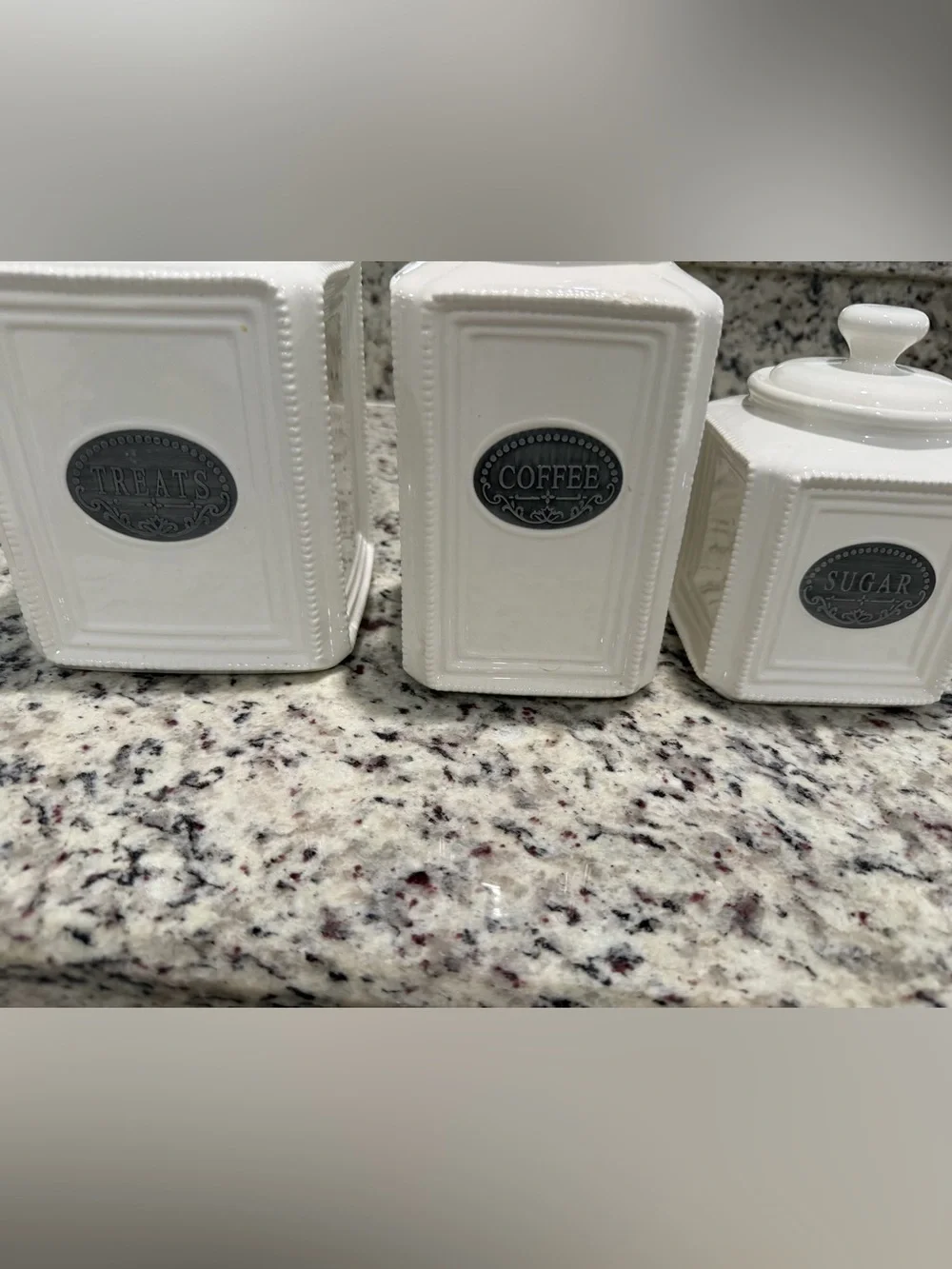 White Ceramic Coffee Canisters with Decorative Metal Label (3)